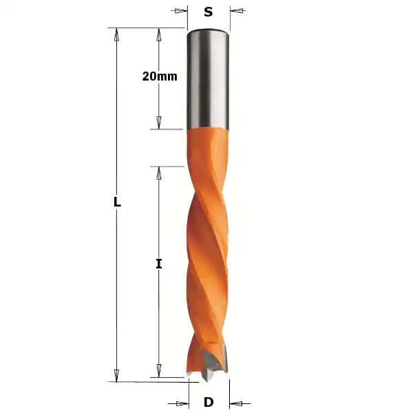 CMT 307.064.12 Foret à cheville HM 6,35mm, tige 8x20 - Gauche