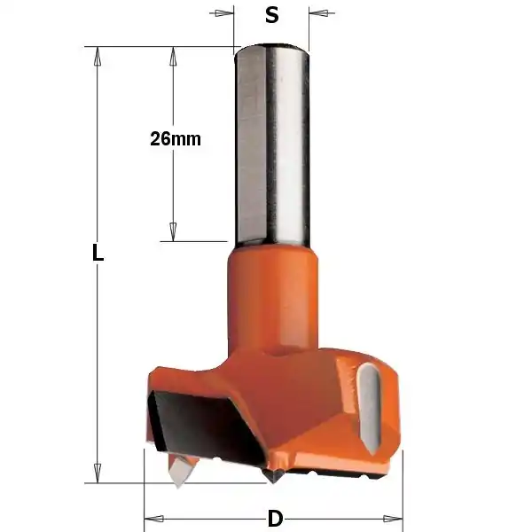 CMT 317.400.11C Mèche à façonner pour charnière avec brise-copeaux 40mm - tige 10x26 - Droite