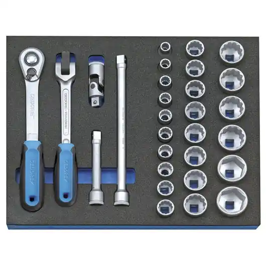 Gedore 2016494 2500 CT2-D 19 Kit de clés à douille 1/2" en module 2/4 CT, 29 pièces