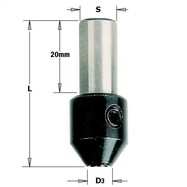 CMT 364.025.00 Adapteur porte-mèche avec vis de serrage 10mm, D 2,5mm tige 10x20