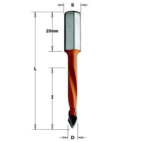 CMT 368.080.11 Foret à cheville pointue 8mm - tige 8x20 - Droite