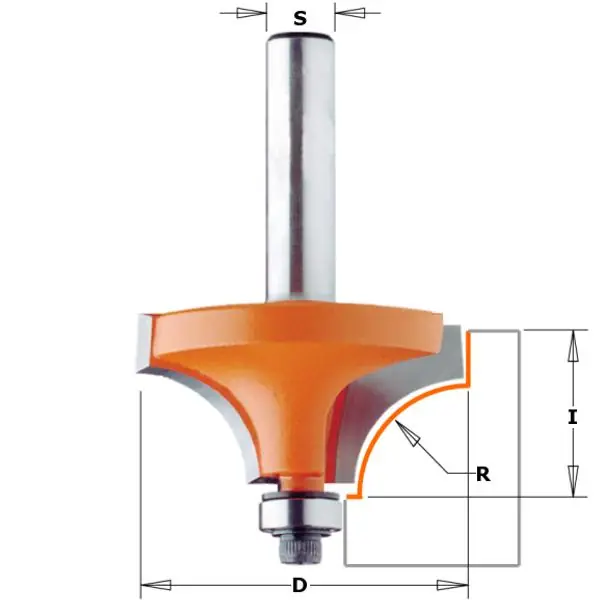 CMT 939.222.11 Fraise à rayon concave avec rebord 22,2x12,7x52,7 R=4,75 tige Ø8