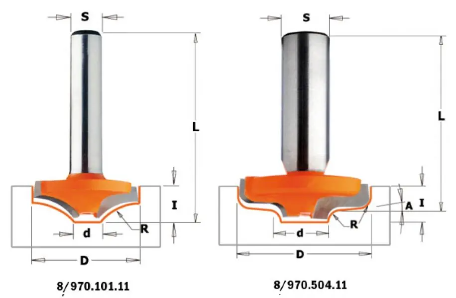 CMT 970.101.11 Fraise à bossage horizontale sans roulement 25x8x39,8 - tige 8 mm