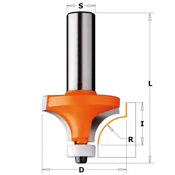 CMT 980.505.11 Fraise à quart de rond - Corian - avec roulement - tige 28,7x15x62,3 - tige 12 mm