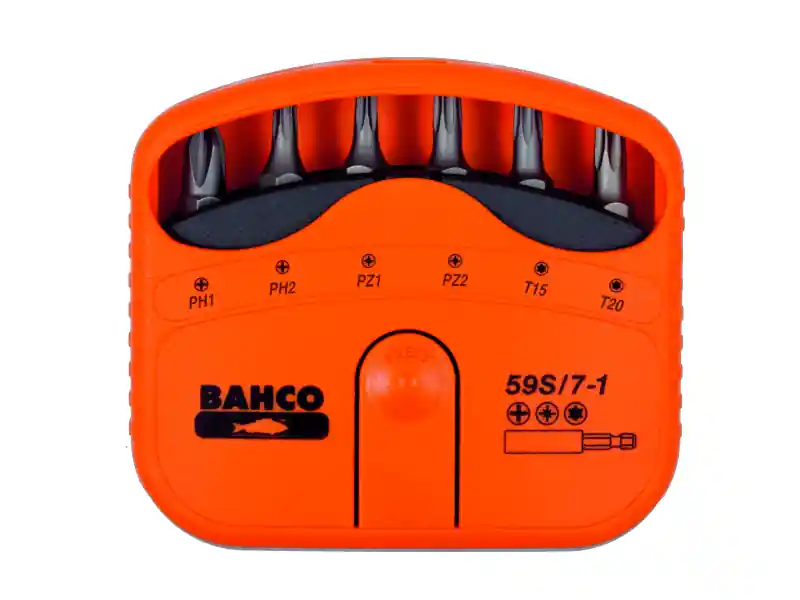 Bahco 59S/7-1 Jeu d‘embouts 7 pièces pour Phillips, pozidriv, TORX et avec porte-embouts