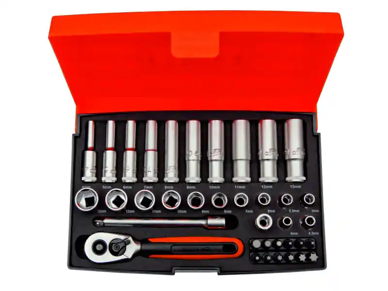 Bahco SL25L Jeu de clés à douille 1/4" métrique 4-13 mm, 37 pièces