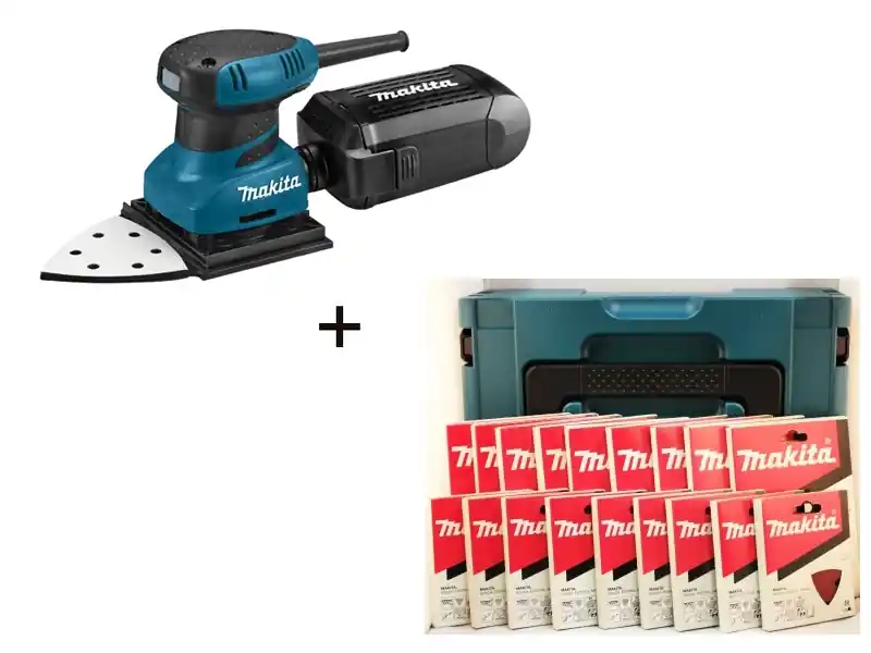 Makita BO4565KSET BO4565 Ponceuse vibrante + coffret Mbox 2 avec papier de verre