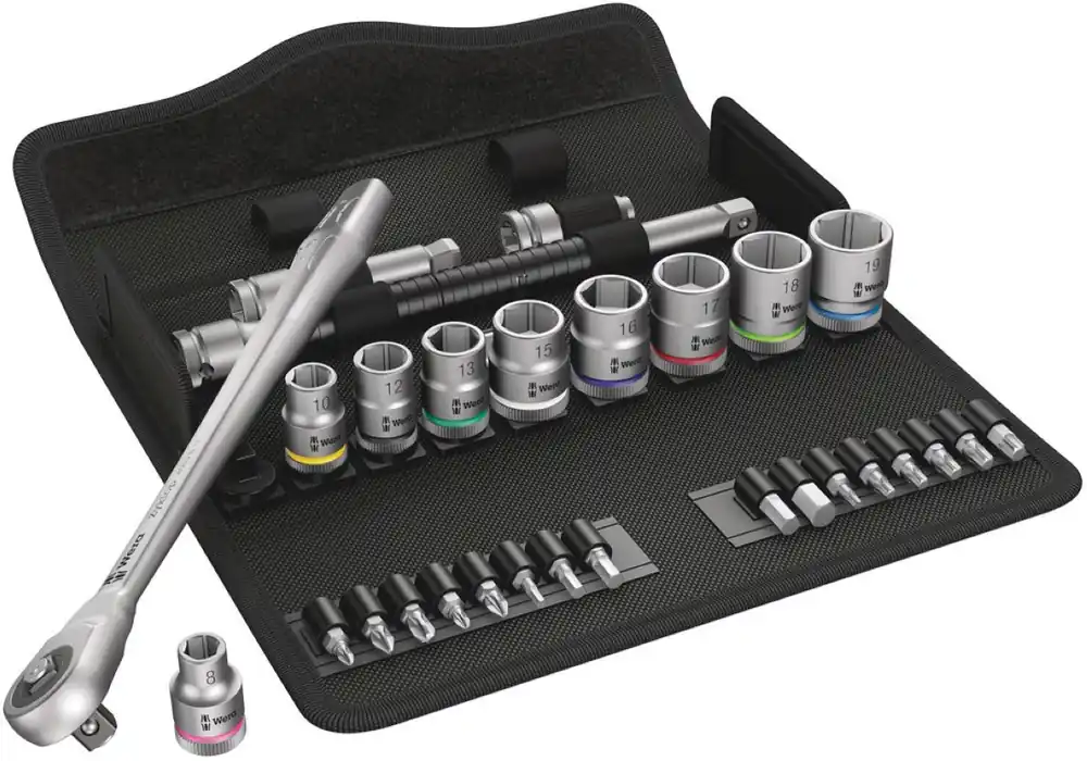 Wera 05004047001 8100 SB 7 Zyklop Jeu de cliquets en métal, carré, entraînement 3/8", métrique, 29 pièces