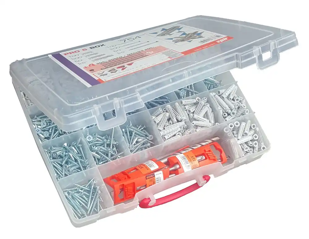 Spit Fixations 568635 754 pièces PRO 6 Bouchons de boîte avec vis et mèches