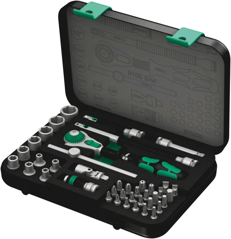 Wera 05003535001 8100 SA 4 Jeu de clés à cliquet Zyklop Speed, entraînement 1/4", pouce, 41 pièces