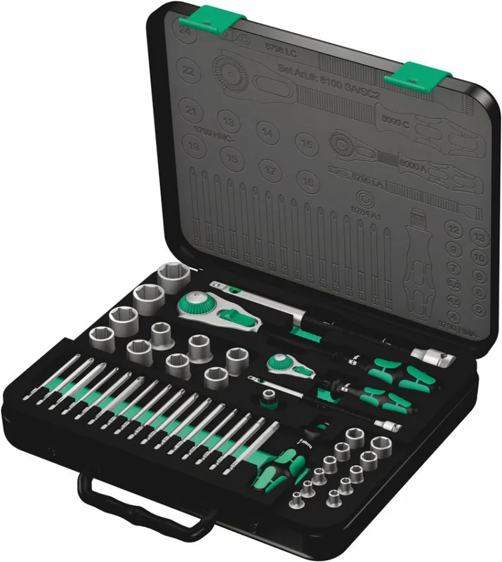 Wera 05160785001 8100 SA/SC 2 Jeu de clés à cliquet Zyklop Speed Entraînement 1/4" et 1/2", métrique, 43 pièces