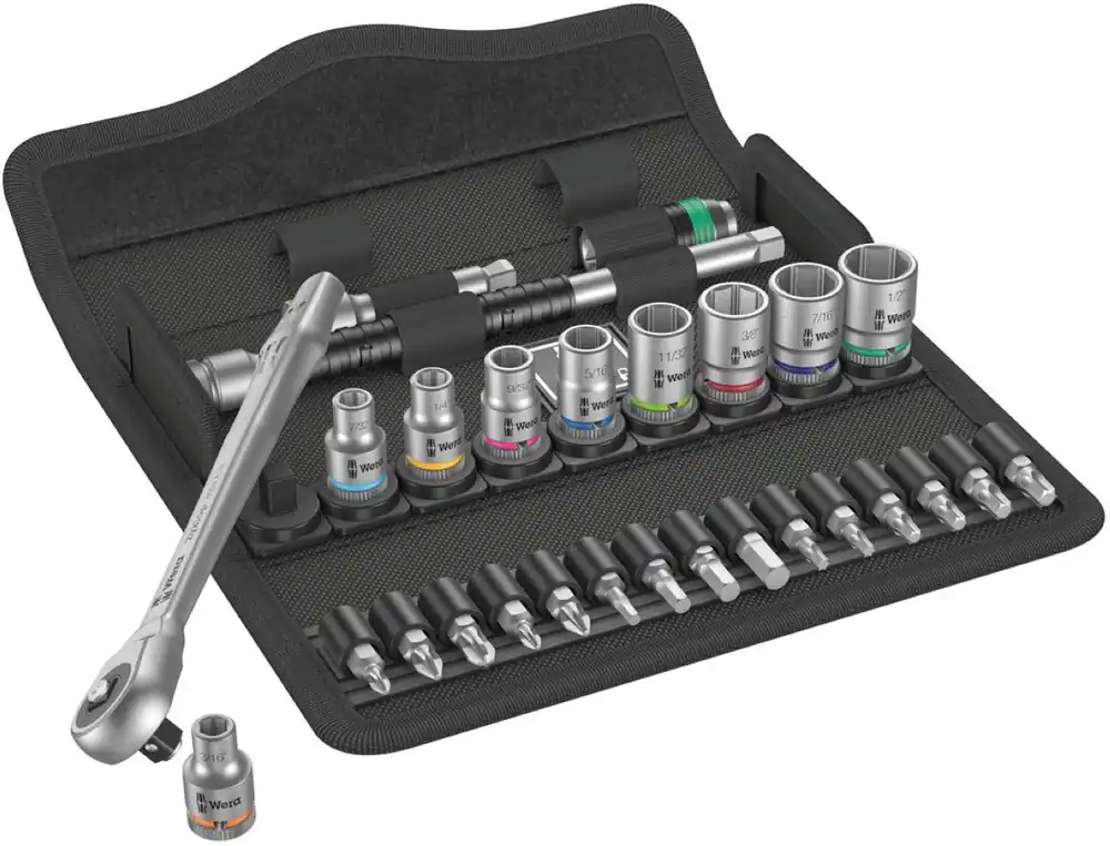 Wera 05004020001 8100 SA 10 Zyklop Jeu de cliquets en métal, carré, entraînement 1/4", pouce, 28 pièces