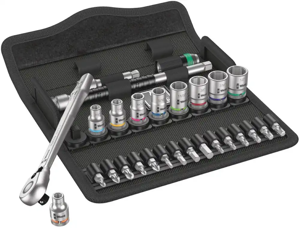 Wera 05004021001 8100 SA 11 Zyklop Jeu de cliquets en métal, entraînement 1/4", pouce, 28 pièces