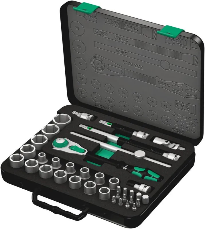 Wera 05003645001 8100 SC 2 Jeu de cliquets Zyklop Speed 1/2" drive, métrique, 37 pièces