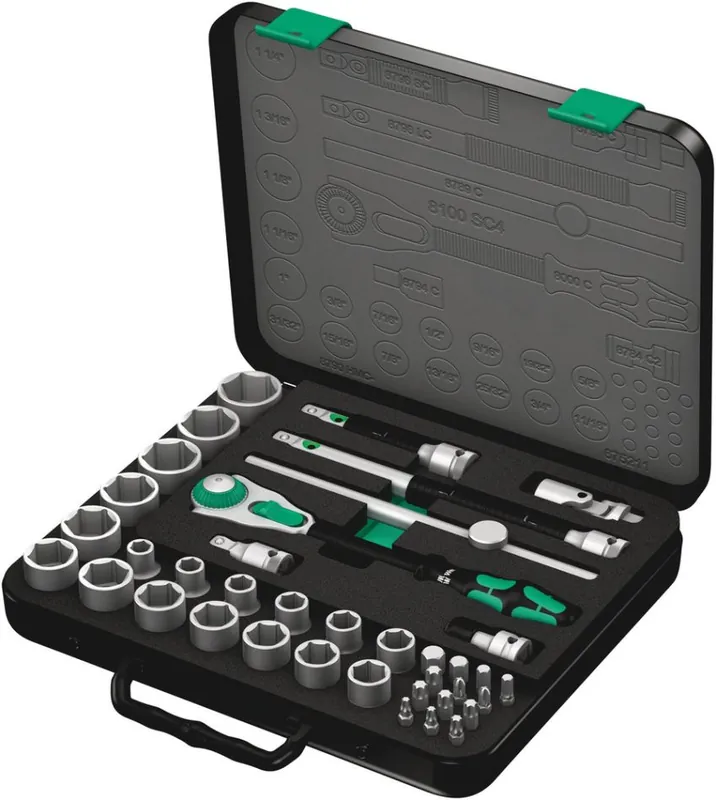 Wera 05003647001 8100 SC 4 Jeu de clés à cliquet Zyklop Speed 1/2" drive, inch, 38 pièces