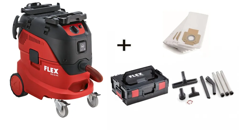Flex-tools 471208 VCE44L AC Aspirateur de sécurité avec nettoyage automatique du filtre, 42 L, classe L + kit de nettoyage en L-Boxx + 5 sacs filtrants en polaire