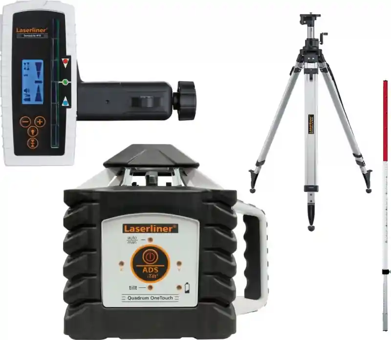 Laserliner 053.200-2 Quadrum OneTouch 410 S SET Laser rotatif + bâton de mesure Flexi gratuit + trépied à broche P260 cm