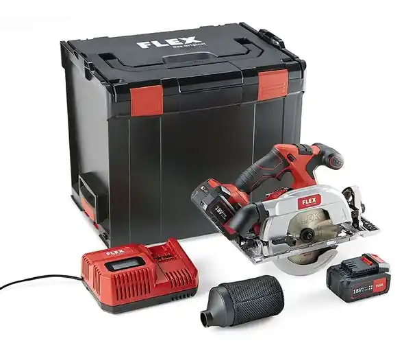 Flex-tools 454028 CS 62 18.0-EC/5.0 Set - scie circulaire sans fil avec gabarit pendulaire 18V 5.0Ah Li-Ion en L-Boxx