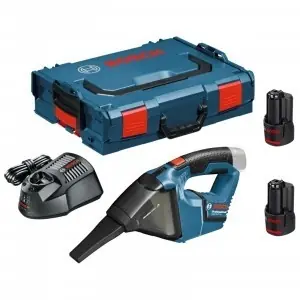 Bosch Bleu 06019E3003 Aspirateur eau et poussière sans-fil GAS 12V, 2 batteries 3 Ah, L-BOXX
