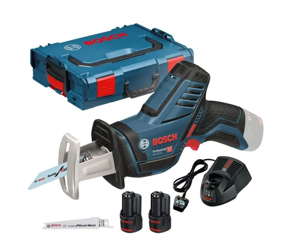 Bosch Bleu 060164L976 Scie sabre sans fil GSA 12V-14, 2 batteries 3,0 Ah, L-BOXX