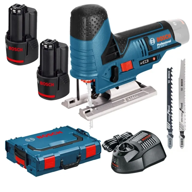 Bosch Bleu 06015A1005 Scie sauteuse sans fil GST 12V-70, 2 batteries 3,0 Ah, L-BOXX