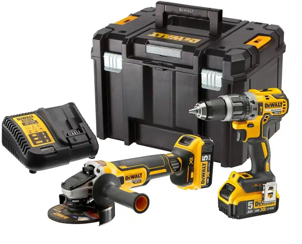 DeWalt DCK2080P2T-QW Comboset - DCD796 Perceuse à percussion sans fil + DCG405 Meuleuse d‘angle sans fil 18 Volt 5 AH Li-ion