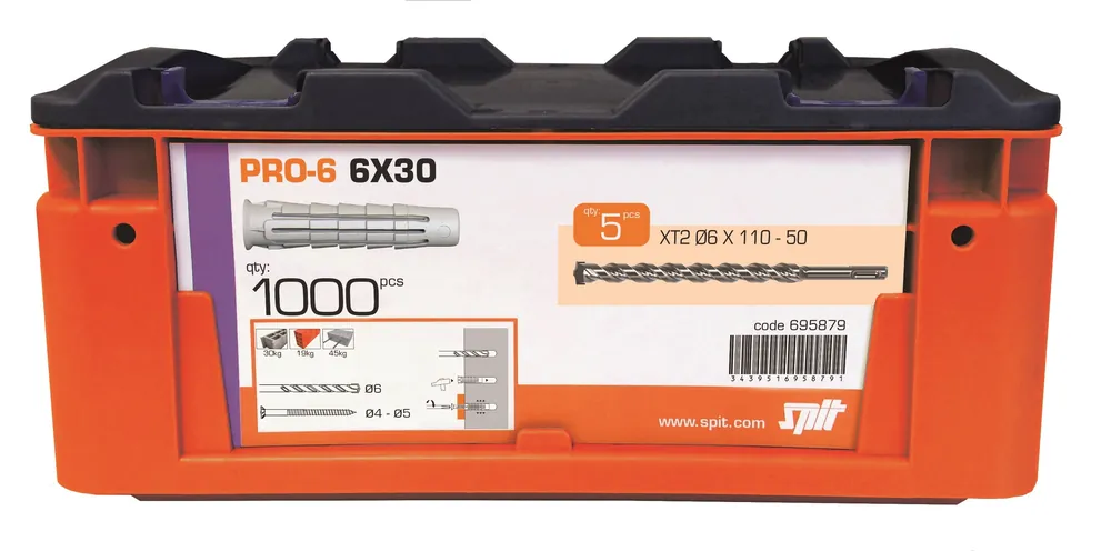 Spit Fixations 695879 PRO6 6 x 30 Universal Plug 1000 pièces + 5 forets en coffret