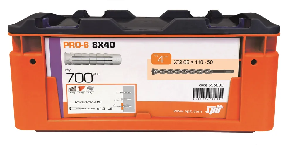 Spit Fixations 695880 PRO6 8 x 40 Universal Plug 700 pièces + 4 forets en coffret