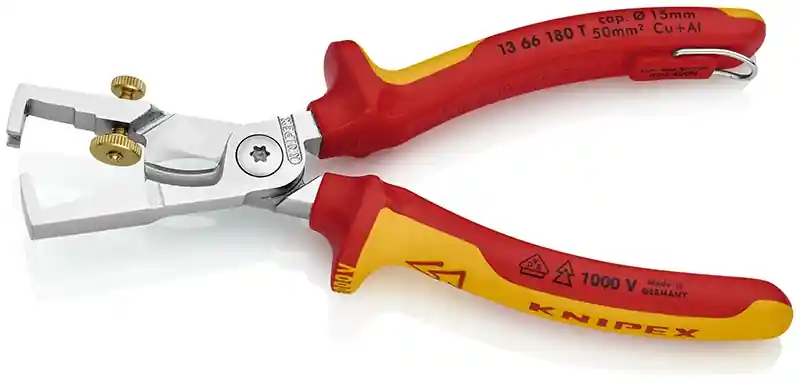 Knipex 13 66 180 T 1366180T Outil à dénuder VDE 180 mm avec coupe-câble et crochet de montage