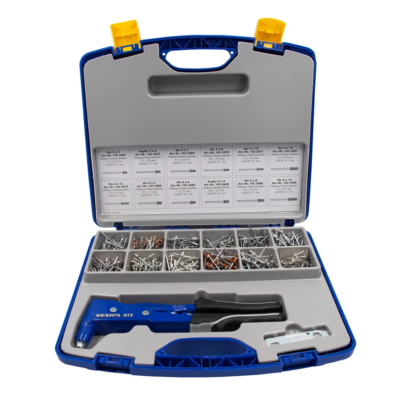 Gesipa 217540027 NTX Pince à rivets aveugles 2.4-5.0 mm en coffret d‘assortiment rempli