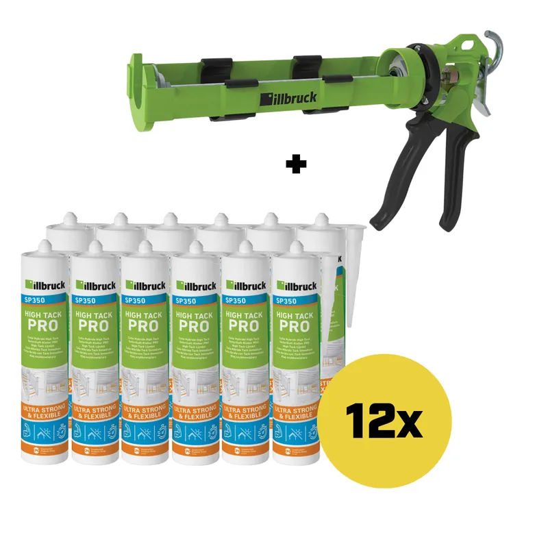 illbruck SP350SETZWART SP350 SET - 12 x SP350 Colle hybride High Tack noir + AA873 Pistolet