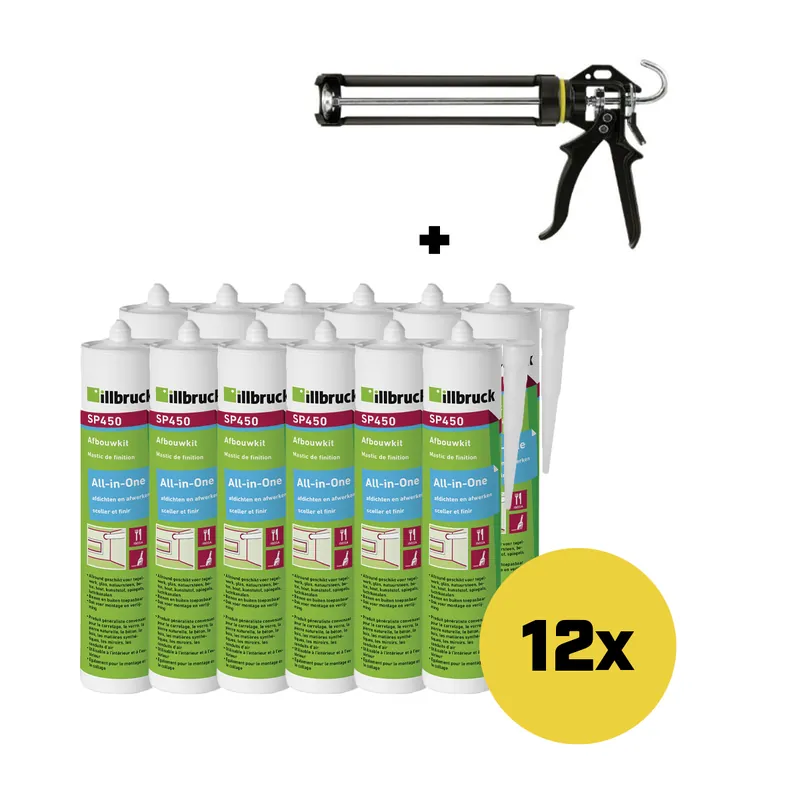 illbruck SP450 SET - 12 x SP450 mastic de finition blanc tube 310 ml + pistolet à mastic