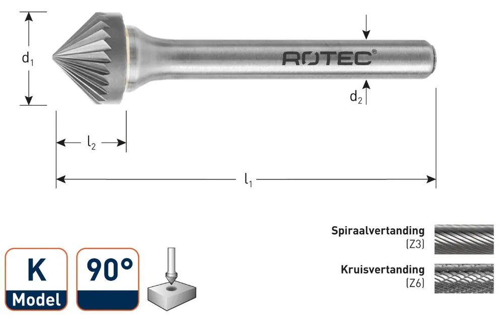Rotec 438.1601 Fraise en carbure de tungstène 16 mm modèle K
