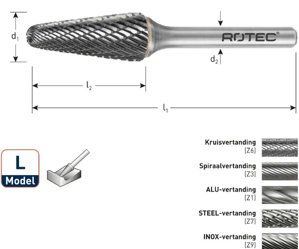 Rotec 439.0809 Fraise en carbure de tungstène 8 mm modèle L
