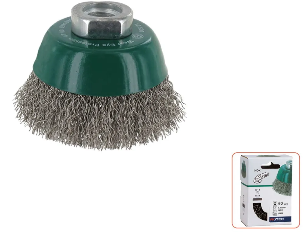 Rotec 798.0105 Brosse à godet M14 60 x 0,3 mm fil ondulé en acier inoxydable