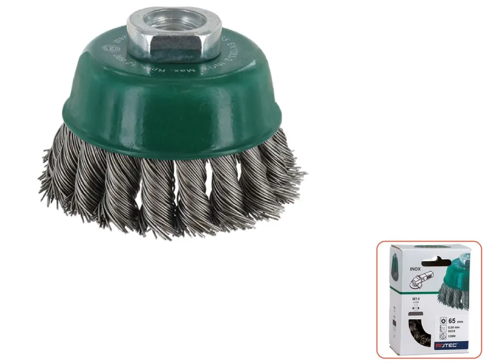 Rotec 798.0015 Brosse à godet M14 65 x 0,50 mm fil d‘acier inoxydable torsadé