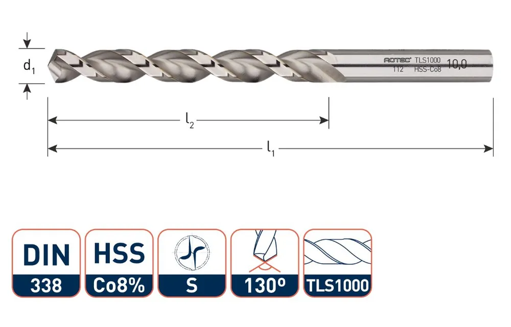 Rotec 112.0170 Foret hélicoïdal HSS-E, DIN338, type TLS1000, Ø1,7