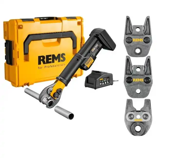 Rems 578X10 R220 R220 Mini-Press S Machine à presser AC 22 V Li-Ion Basic Pack Pince à presser en L-Boxx + 3 mâchoires au choix jusqu‘à 35 mm