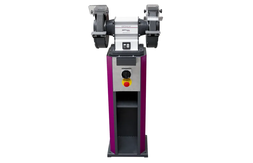 Optimum 790025005 Optigrind GU25NS Meuleuse d‘établi avec arrêt d‘urgence sur la base 250 mm 400 Volt