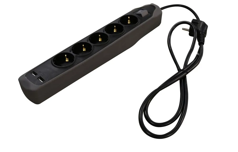 Relectric RELEC492237 Bloc multiprises 1.5 mtr 5 voies 2x USB