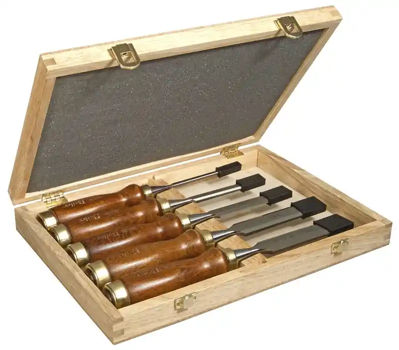 Stanley 2-16-217 Coffret ciseaux à bois 5 pièces, manche en bois