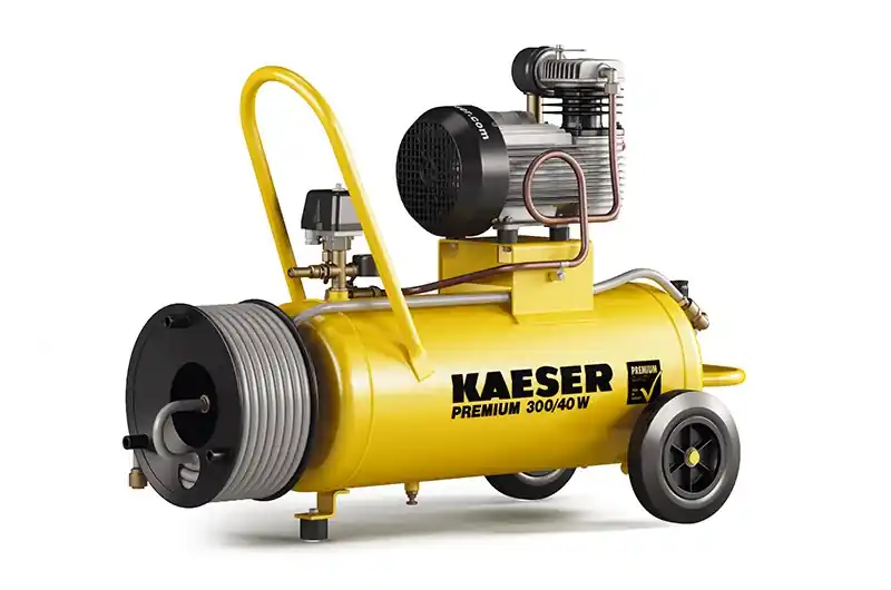 Kaeser 1.1809.10010 Compresseur à piston Premium 300/40W 230 Volt + Enrouleur avec 20 mtr. de tuyau à air comprimé