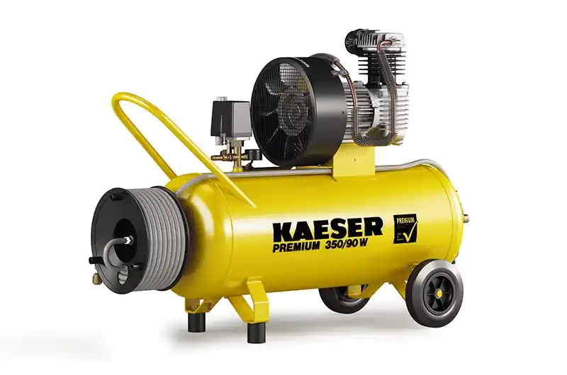 Kaeser 1.1815.10011 Compresseur à piston Premium 350/90W 230 Volt + Enrouleur avec 20 mtr. de tuyau d‘air comprimé