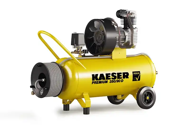 Kaeser 1.1816.10010 Premium 350/90D Compresseur à piston 400 Volt + Enrouleur avec 20 mtr. de tuyau d‘air comprimé