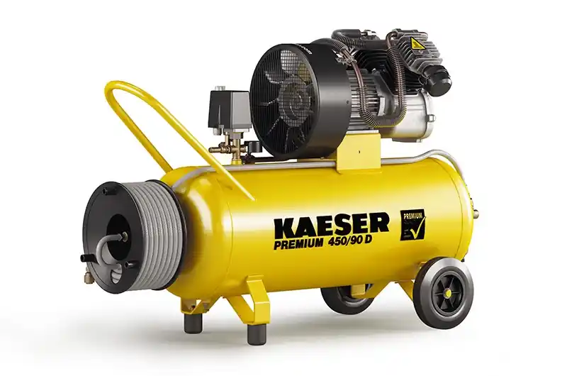 Kaeser 1.1820.10010 Premium 450/90D Compresseur à piston 400 Volt + Enrouleur avec 20 mtr. de tuyau à air comprimé