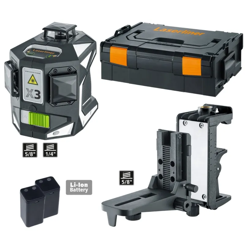 Laserliner 036.800L X3-Laser Pro Laser tridimensionnel avec trois cercles laser verts à 360°, fixation magnétique et support mural