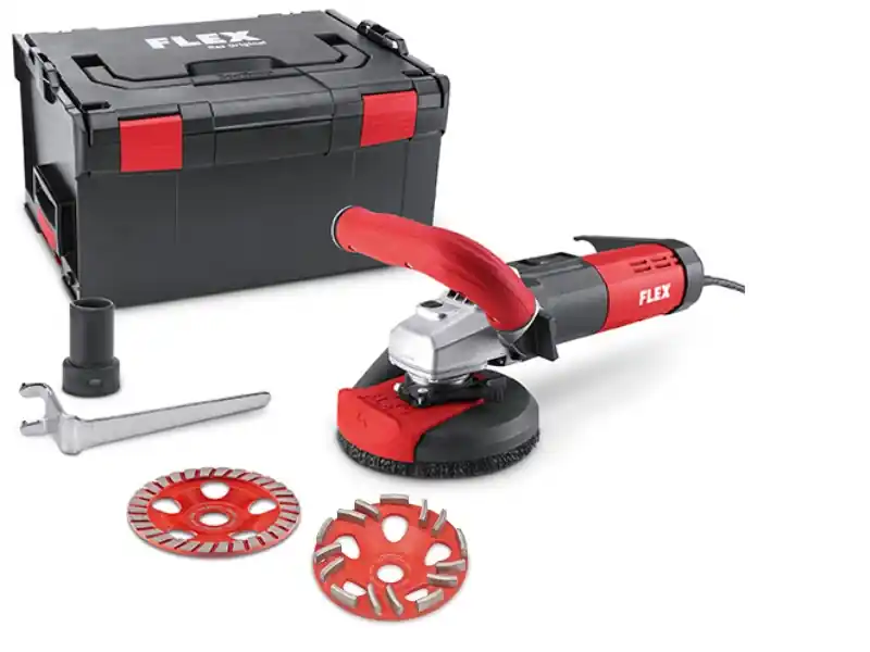 Flex-tools 481319 LDE 15-10 125 R Ponceuse à béton à vitesse variable pour un ponçage sans poussière 125 mm + E-Jet et Turbo-Jet II diamond pad