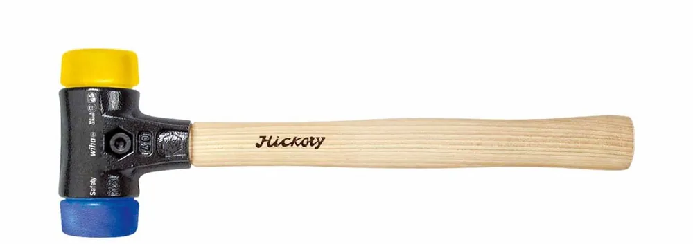 Wiha 26653 marteau en plastique de sécurité souple/moyennement dur avec manche en hickory, tête ronde 30 mm