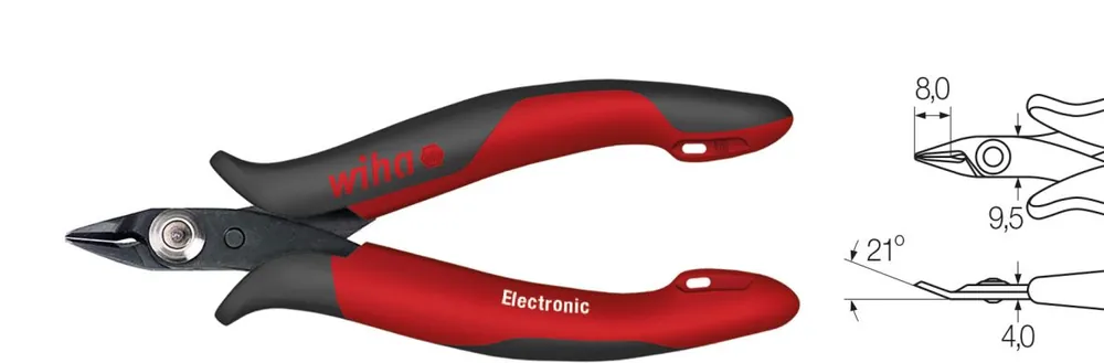 Wiha 27388 Coupeur latéral Electronic très étroit, tête pointue sans biseau 118 mm
