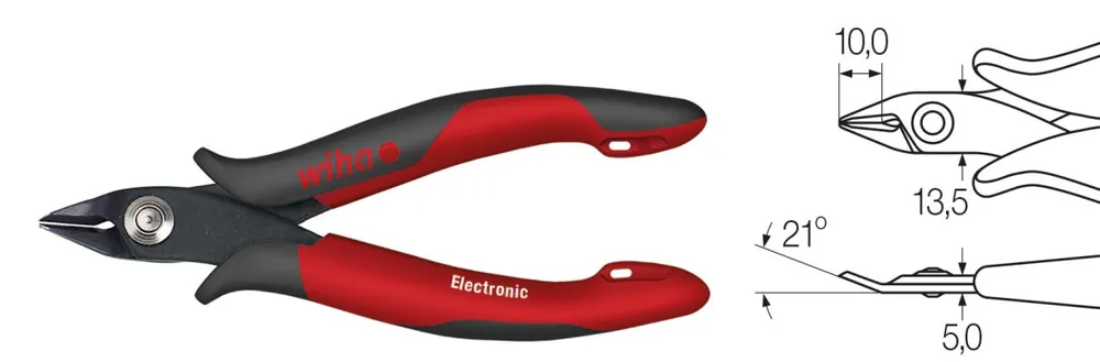 Wiha 27391 Coupeur latéral large électronique, tête pointue sans biseau 138 mm